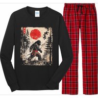 Samurai Bigfoot Japanese Vintage Graphic Ukiyo E Art Long Sleeve Pajama Set