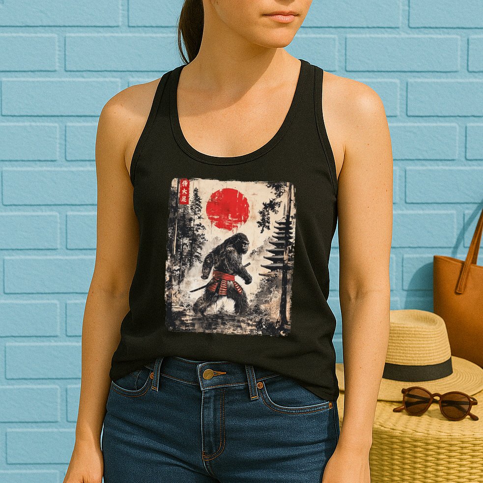 Samurai Bigfoot Japanese Vintage Graphic Ukiyo E Art Womens Tank Top