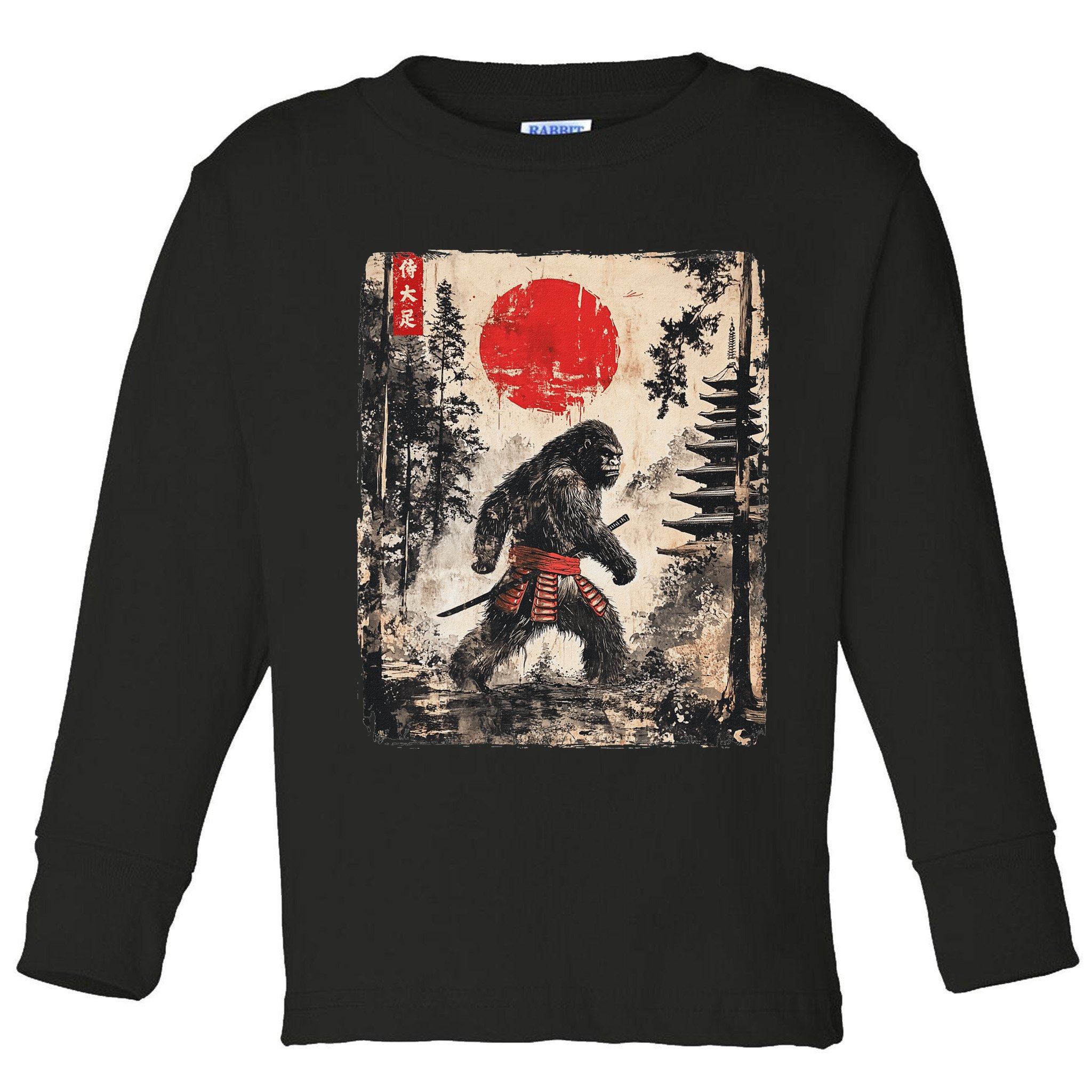 Samurai Bigfoot Japanese Vintage Graphic Ukiyo E Art Toddler Long Sleeve Shirt
