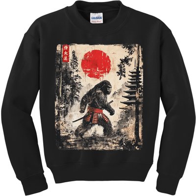 Samurai Bigfoot Japanese Vintage Graphic Ukiyo E Art Kids Sweatshirt
