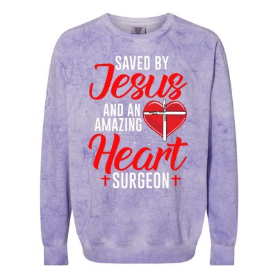 Saved By Jesus Open Heart Surgery Bypass Surgery Survivor Cool Gift Colorblast Crewneck Sweatshirt