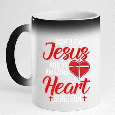 Saved By Jesus Open Heart Surgery Bypass Surgery Survivor Cool Gift 11oz Black Color Changing Mug