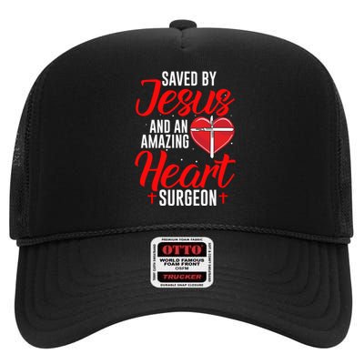 Saved By Jesus Open Heart Surgery Bypass Surgery Survivor Cool Gift High Crown Mesh Back Trucker Hat