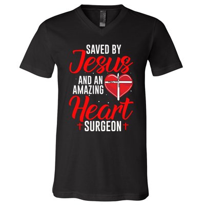 Saved By Jesus Open Heart Surgery Bypass Surgery Survivor Cool Gift V-Neck T-Shirt