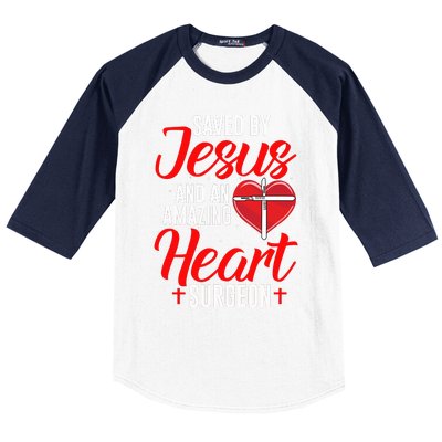 Saved By Jesus Open Heart Surgery Bypass Surgery Survivor Cool Gift Baseball Sleeve Shirt