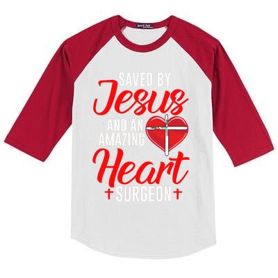 Saved By Jesus Open Heart Surgery Bypass Surgery Survivor Cool Gift Kids Colorblock Raglan Jersey