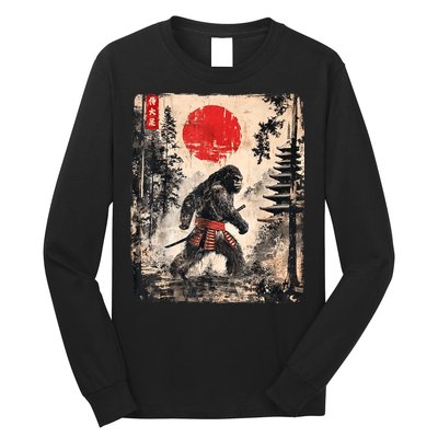 Samurai Bigfoot Japanese Vintage Graphic Ukiyoe Art Funny Long Sleeve Shirt