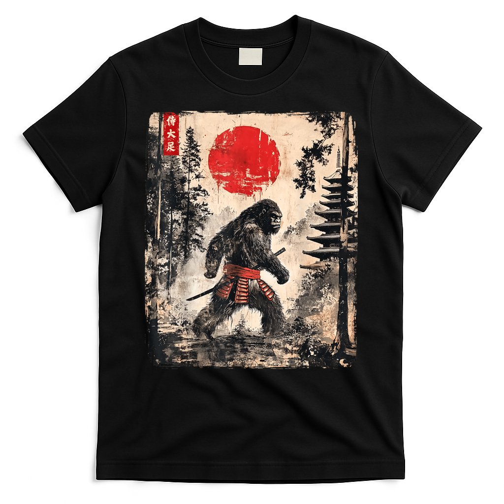 Samurai Bigfoot Japanese Vintage Graphic Ukiyoe Art Funny T-Shirt