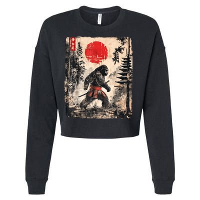 Samurai Bigfoot Japanese Vintage Graphic Ukiyoe Art Funny Cropped Pullover Crew