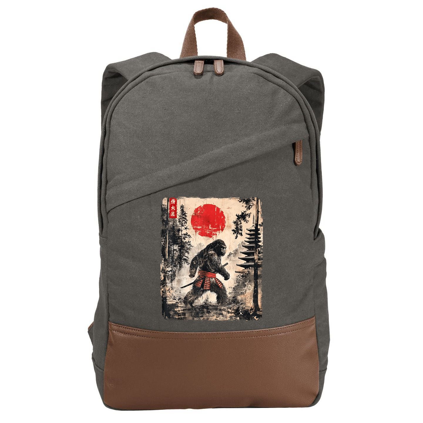 Samurai Bigfoot Japanese Vintage Graphic Ukiyoe Art Funny Cotton Canvas Backpack