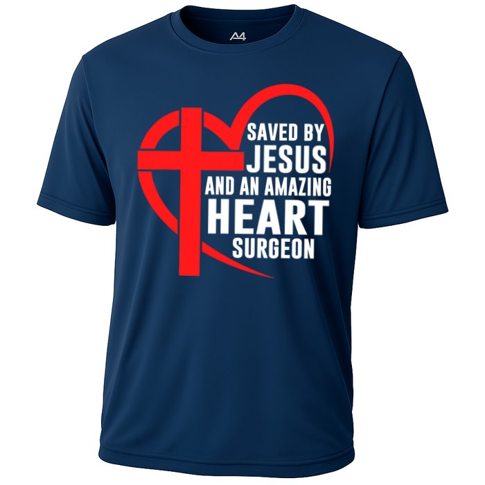 Saved By Jesus And An Amazing Heart Surgeon Christian Faith Cooling Performance Crew T-Shirt