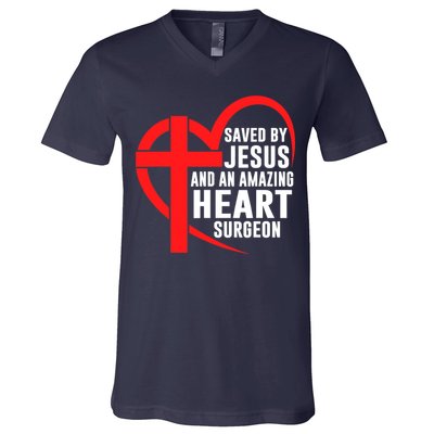 Saved By Jesus And An Amazing Heart Surgeon Christian Faith V-Neck T-Shirt