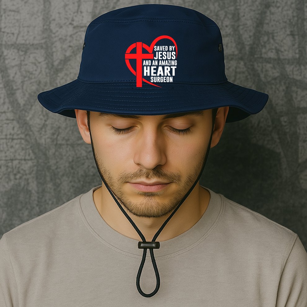 Saved By Jesus And An Amazing Heart Surgeon Christian Faith Bucket Hat