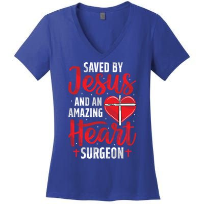 Saved By Jesus Open Heart Surgery Bypass Surgery Survivor Cool Gift Women's V-Neck T-Shirt