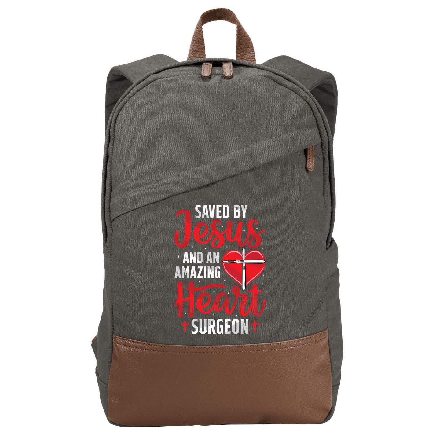 Saved By Jesus Open Heart Surgery Bypass Surgery Survivor Cool Gift Cotton Canvas Backpack