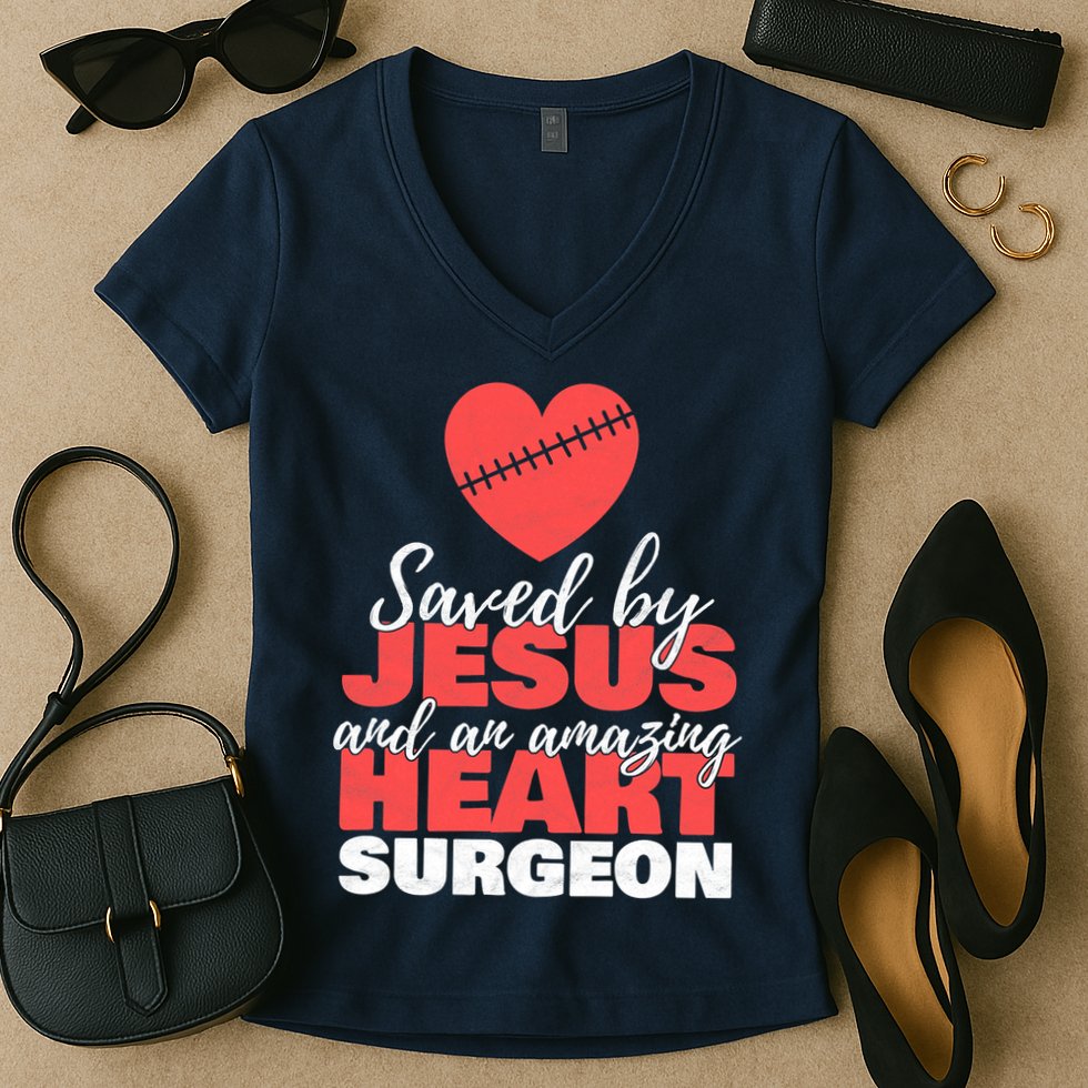 Saved By Jesus Heart Surgeon Surgery Survivor Women's V-Neck T-Shirt