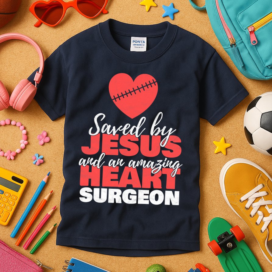 Saved By Jesus Heart Surgeon Surgery Survivor Kids T-Shirt