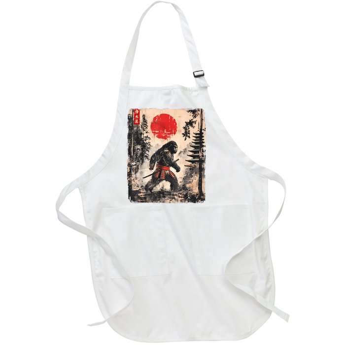 Samurai Bigfoot Japanese Vintage Graphic Ukiyoe Art Funny Full-Length Apron With Pockets