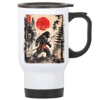 Samurai Bigfoot Japanese Vintage Graphic Ukiyoe Art Funny Stainless Steel Travel Mug