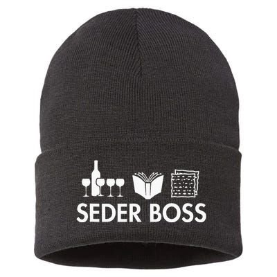 Seder Boss Jewish Funny Passover Leader Matzah Matzo Sustainable Knit Beanie