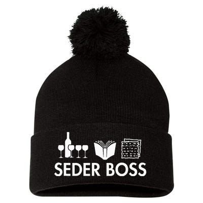 Seder Boss Jewish Funny Passover Leader Matzah Matzo Pom Pom 12in Knit Beanie