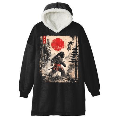 Samurai Bigfoot Japanese Vintage Graphic Hooded Wearable Blanket