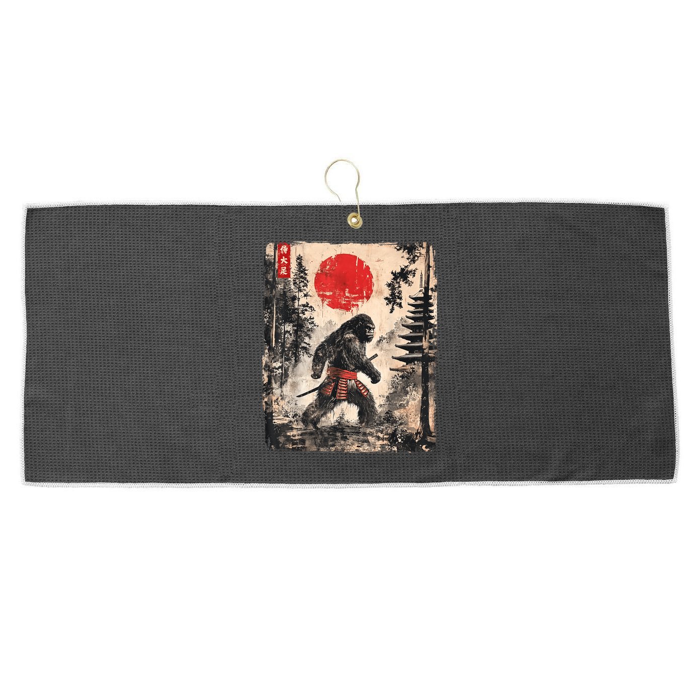 Samurai Bigfoot Japanese Vintage Graphic Large Microfiber Waffle Golf Towel