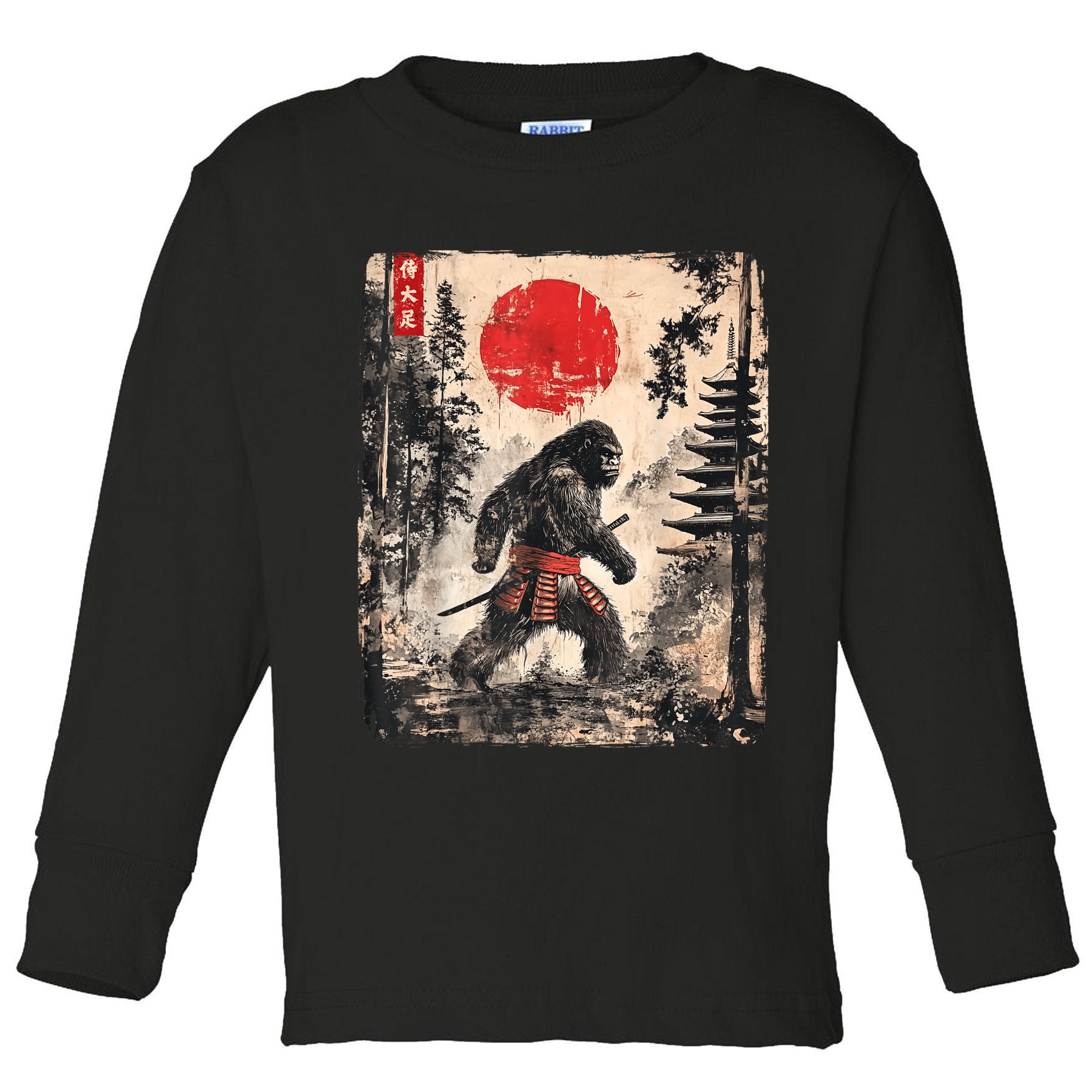 Samurai Bigfoot Japanese Vintage Graphic Toddler Long Sleeve Shirt