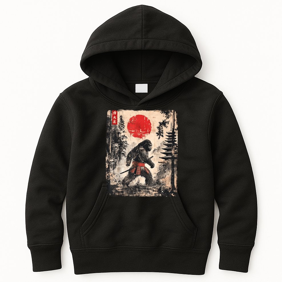 Samurai Bigfoot Japanese Vintage Graphic Kids Hoodie