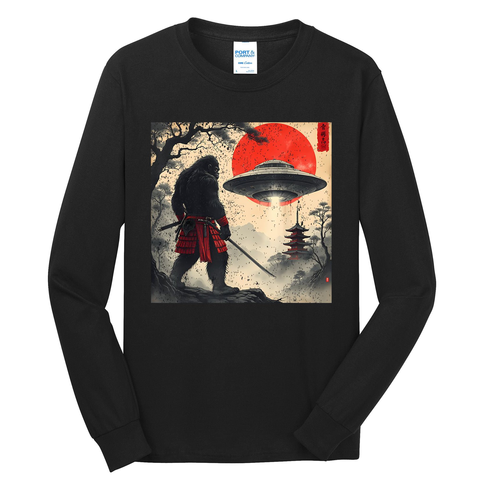 Samurai Bigfoot Japanese Ufo Vintage Illustration  Tall Long Sleeve T-Shirt