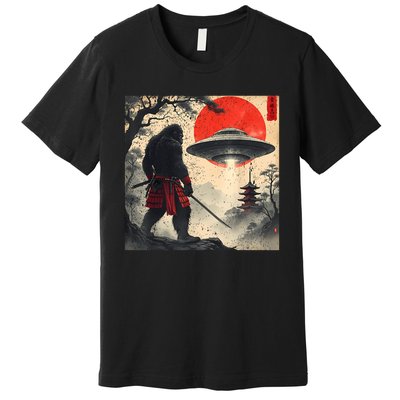Samurai Bigfoot Japanese Ufo Vintage Illustration  Premium T-Shirt