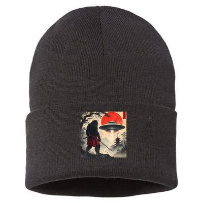 Samurai Bigfoot Japanese Ufo Vintage Illustration  Sustainable Knit Beanie