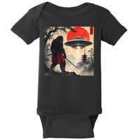 Samurai Bigfoot Japanese Ufo Vintage Illustration  Baby Bodysuit