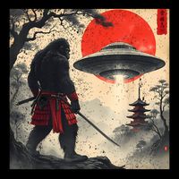 Samurai Bigfoot Japanese Ufo Vintage Illustration  Baby Bodysuit