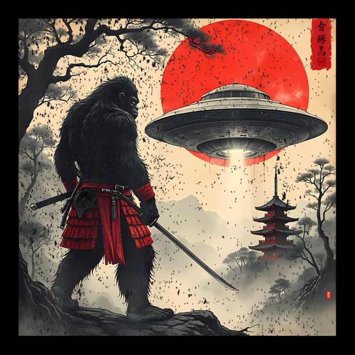 Samurai Bigfoot Japanese Ufo Vintage Illustration  Baby Bodysuit