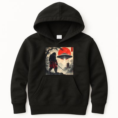 Samurai Bigfoot Japanese Ufo Vintage Illustration  Kids Hoodie