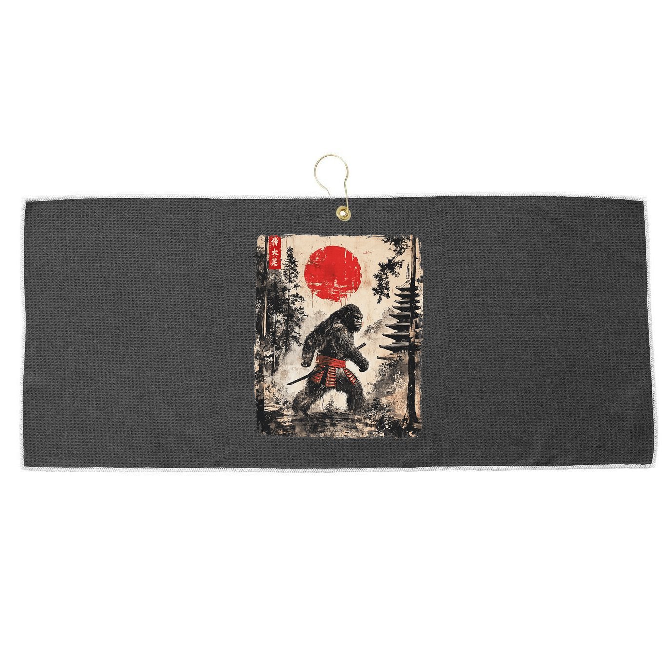 Samurai Bigfoot Japanese Vintage Graphic Large Microfiber Waffle Golf Towel