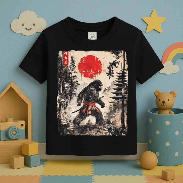 Samurai Bigfoot Japanese Vintage Graphic Toddler T-Shirt