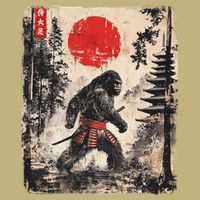 Samurai Bigfoot Japanese Vintage Graphic Button