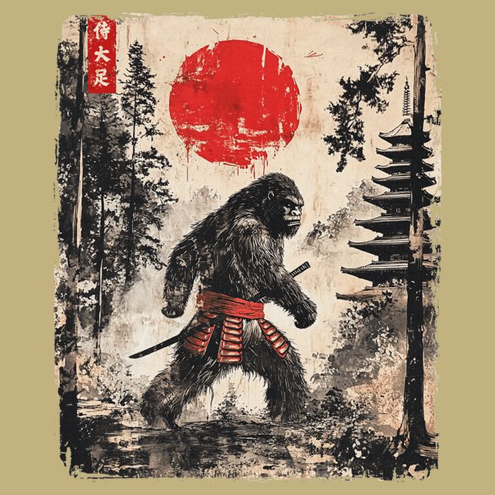 Samurai Bigfoot Japanese Vintage Graphic Button