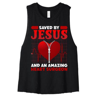 Saved By Jesus And An Amazing Heart Surgeon Cardiac Women's Racerback Cropped Tank