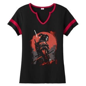 Samurai Bushido Japan Warrior Japanese Retro Graphic Art Ladies Halftime Notch Neck Tee