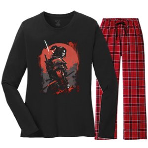 Samurai Bushido Japan Warrior Japanese Retro Graphic Art Women's Long Sleeve Flannel Pajama Set 