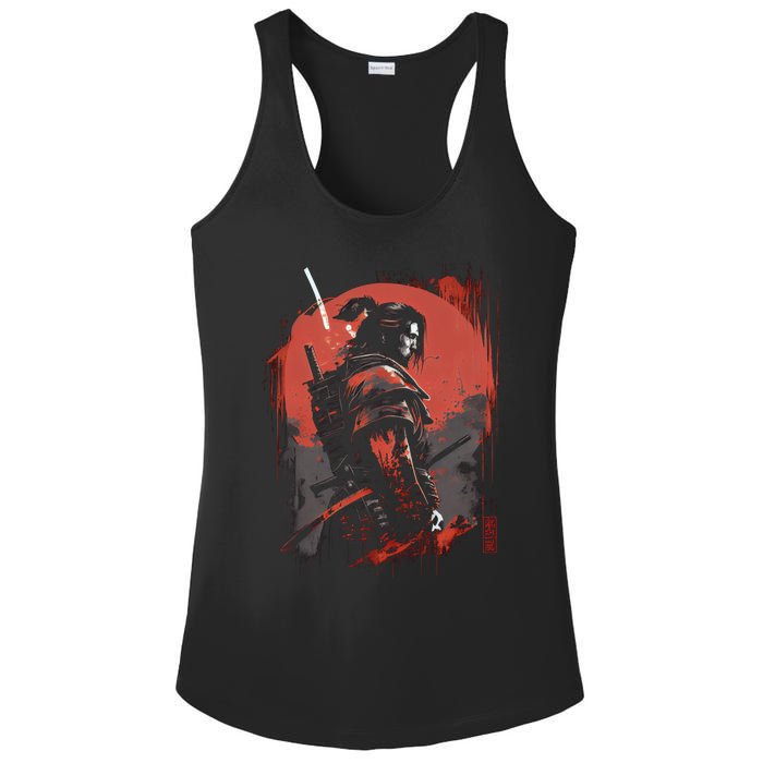 Samurai Bushido Japan Warrior Japanese Retro Graphic Art Ladies PosiCharge Competitor Racerback Tank