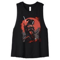 Samurai Bushido Japan Warrior Japanese Retro Graphic Art Women's Racerback Cropped Tank