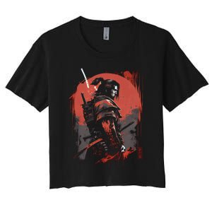 Samurai Bushido Japan Warrior Japanese Retro Graphic Art Women's Crop Top Tee