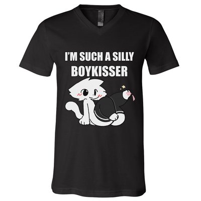 Silly Boy Kisser Meme Femboy Pride Lgbtq V-Neck T-Shirt