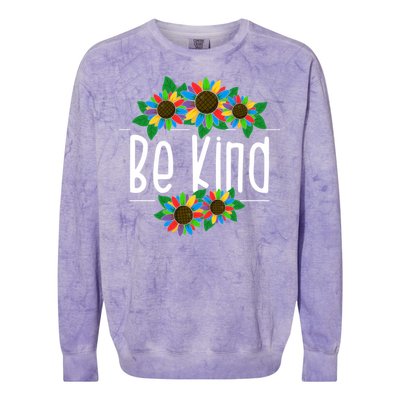 Sunflower Be Kind Autism Awareness Kindness Gift Colorblast Crewneck Sweatshirt