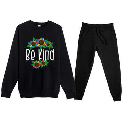 Sunflower Be Kind Autism Awareness Kindness Gift Premium Crewneck Sweatsuit Set