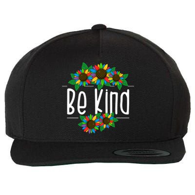 Sunflower Be Kind Autism Awareness Kindness Gift Wool Snapback Cap